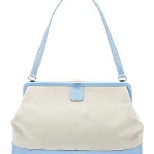 Lambertson Truex Light Blue and Cream Leather and Canvas Shoulder Bag